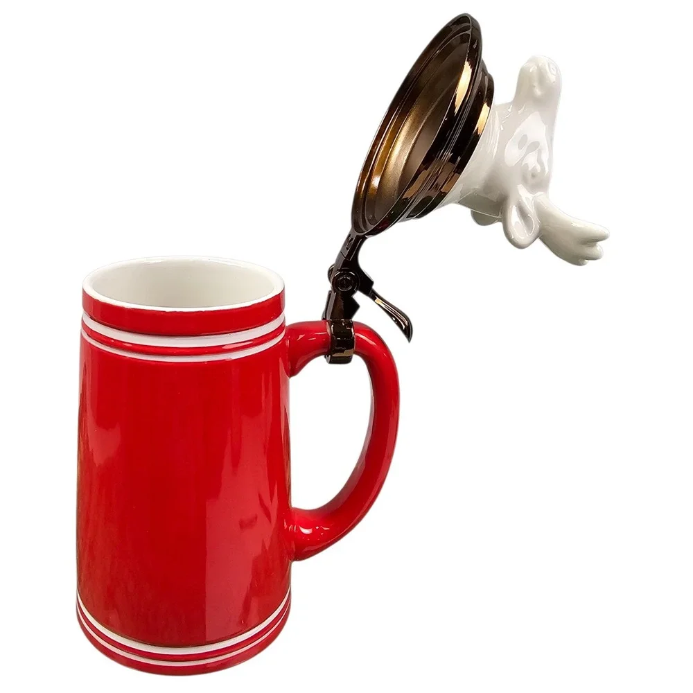 Threshold Red Stoneware Beer Stein with White Moose‎ Head Hinged Lid 9.5 Inch